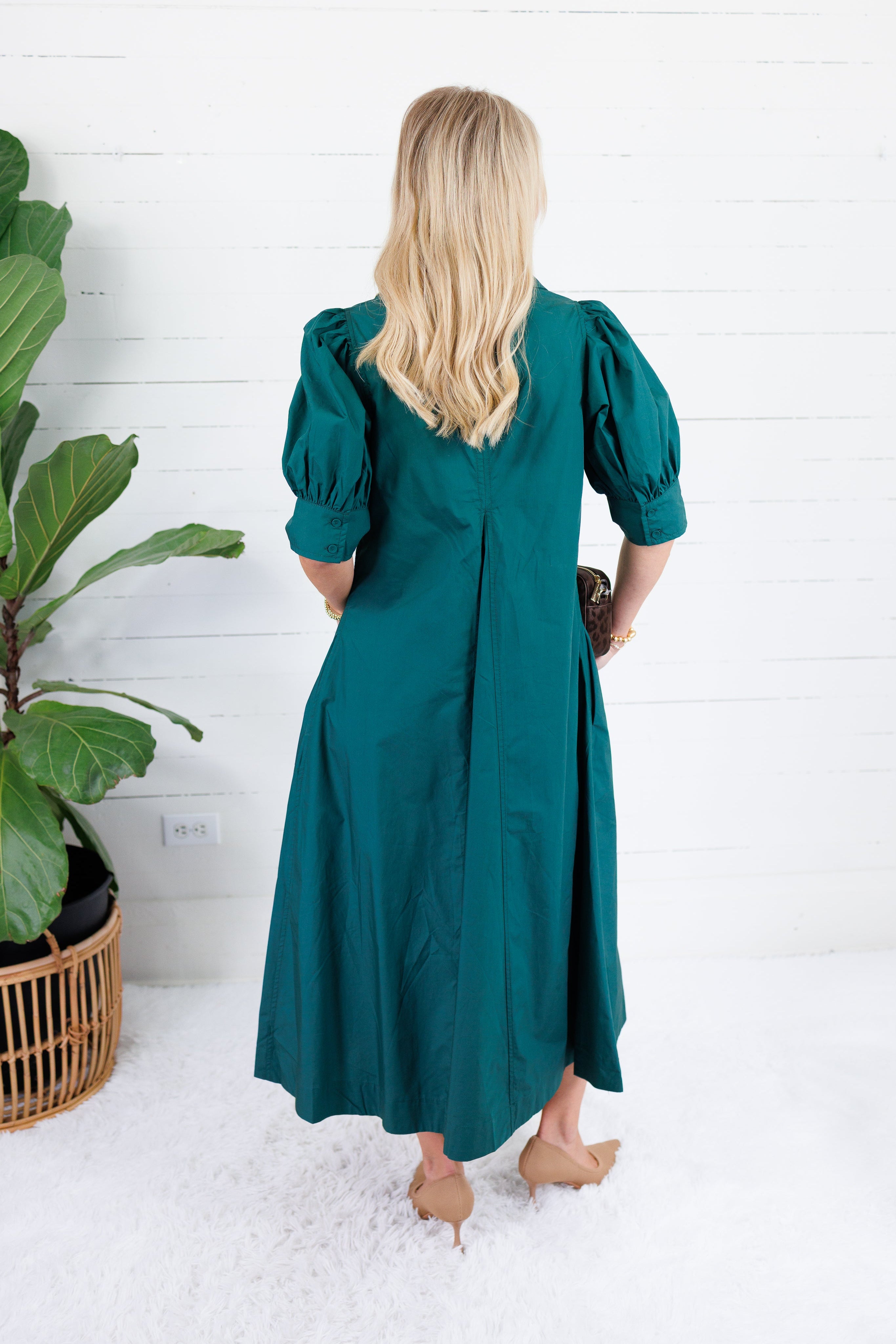 Luanne Hunter Green Pleated A-Line Maxi Dress Pinch