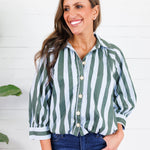 Lucas Sky + Olive Stripe Button Top Karlie