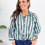 Lucas Sky + Olive Stripe Button Top Karlie