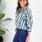 Lucas Sky + Olive Stripe Button Top Karlie