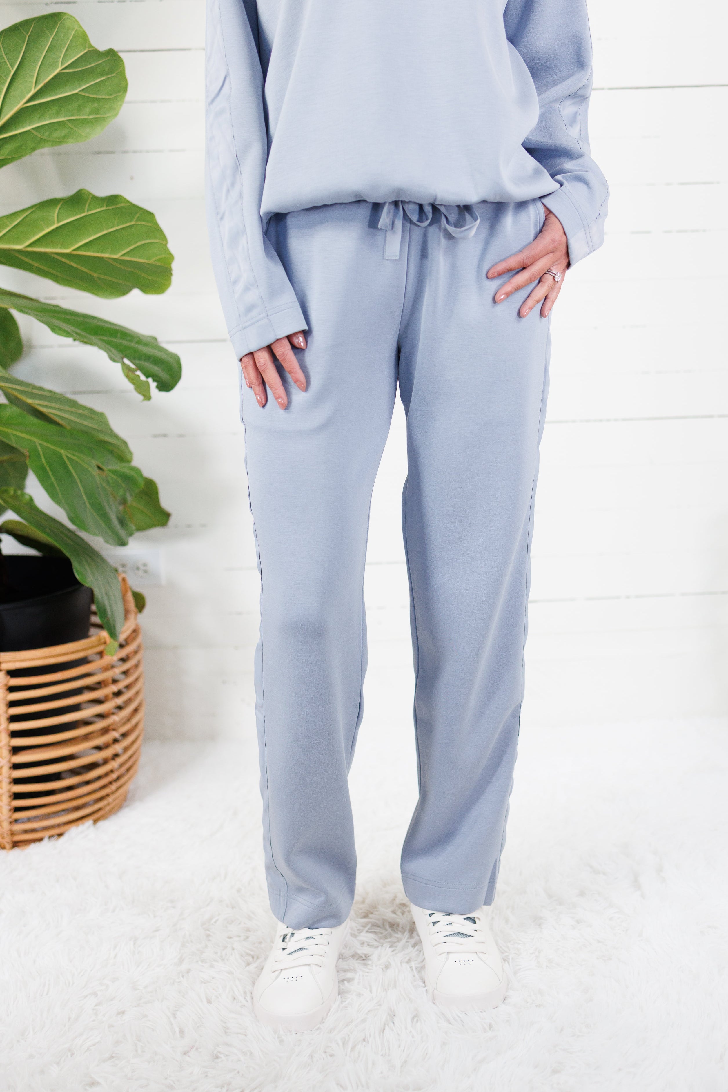 Lucas Washed Blue Satin Trim Pants Fate