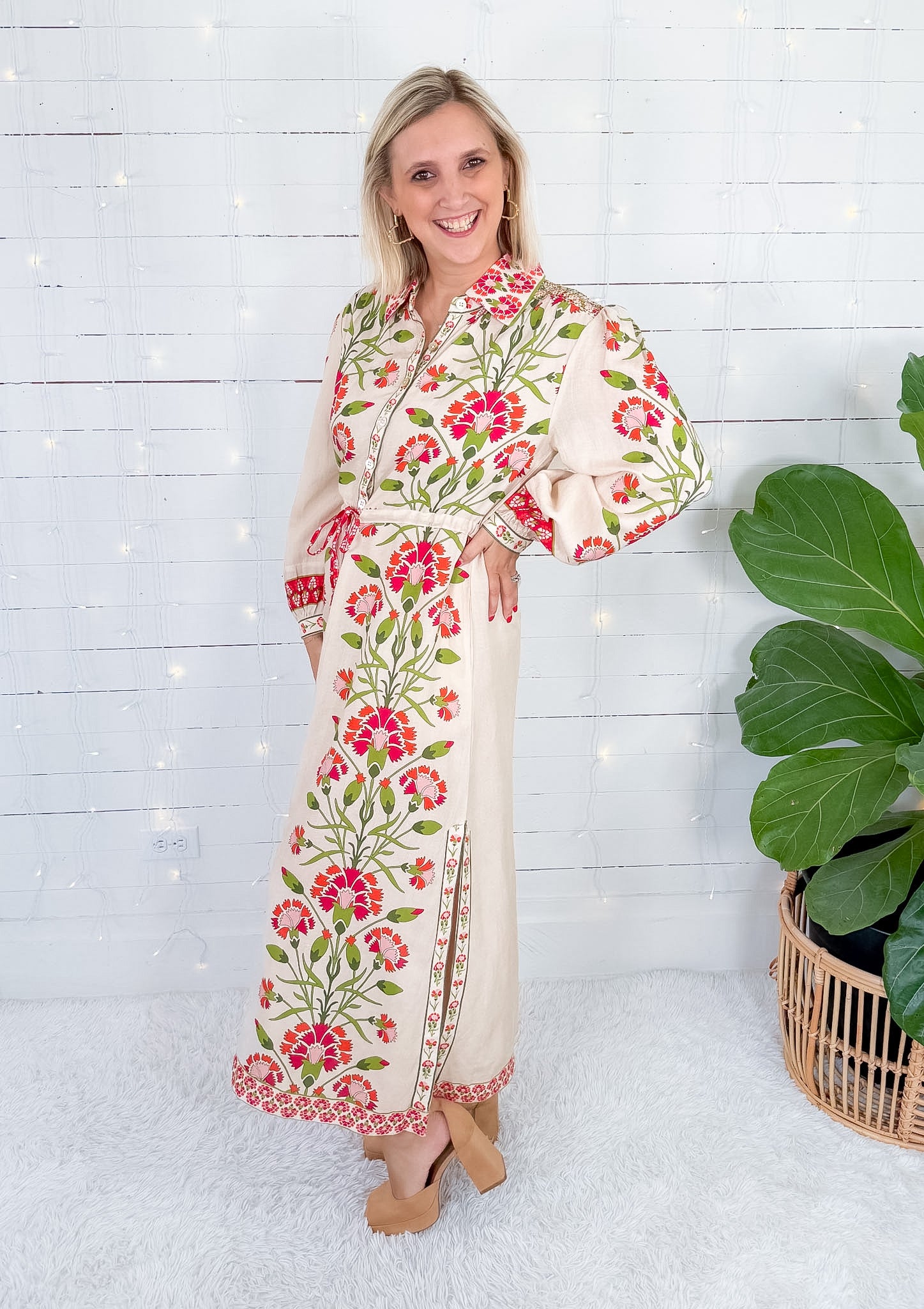 Lucia Flax Indian Flower Maxi Dress Elizabeth James the Label 