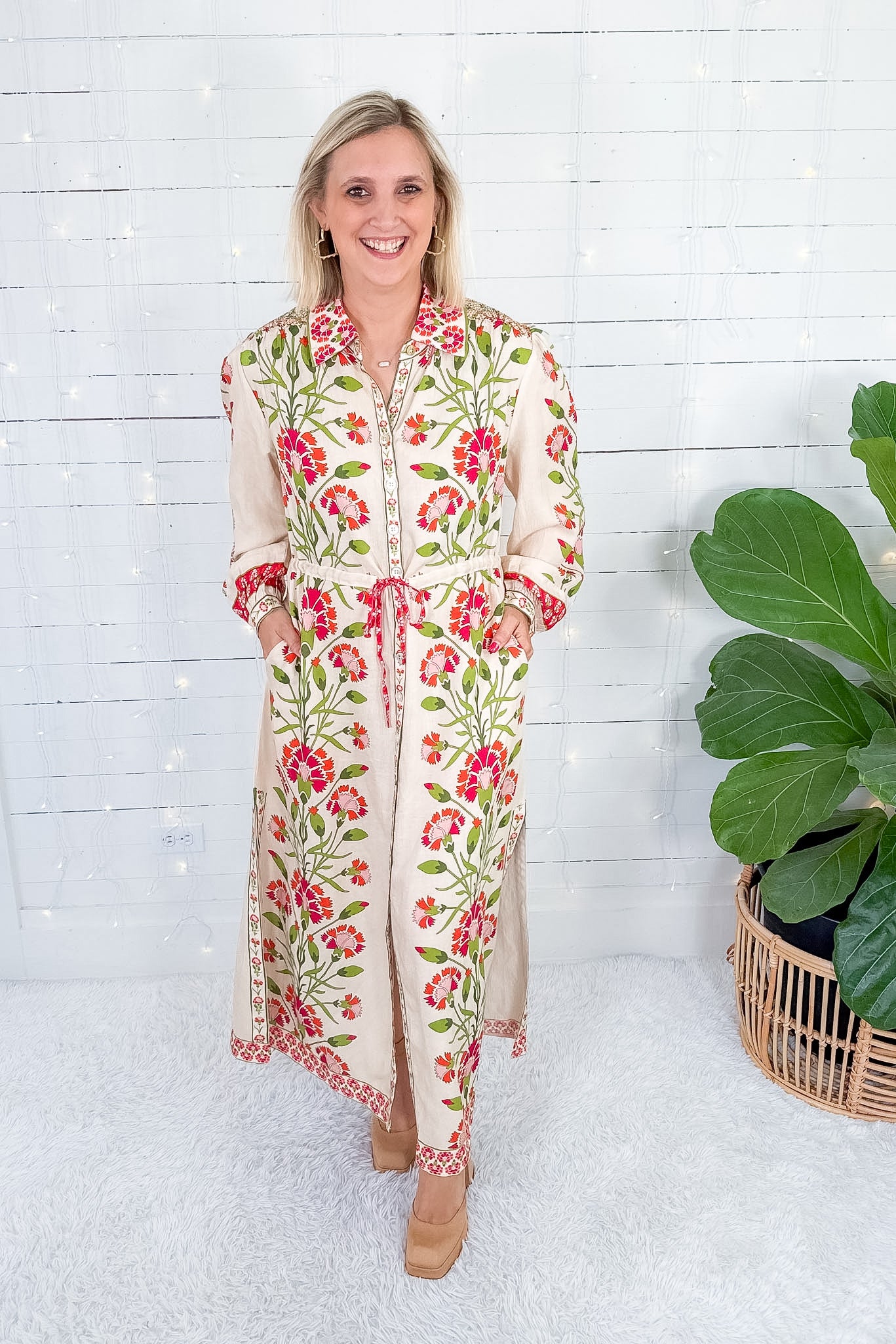 Lucia Flax Indian Flower Maxi Dress Elizabeth James the Label 