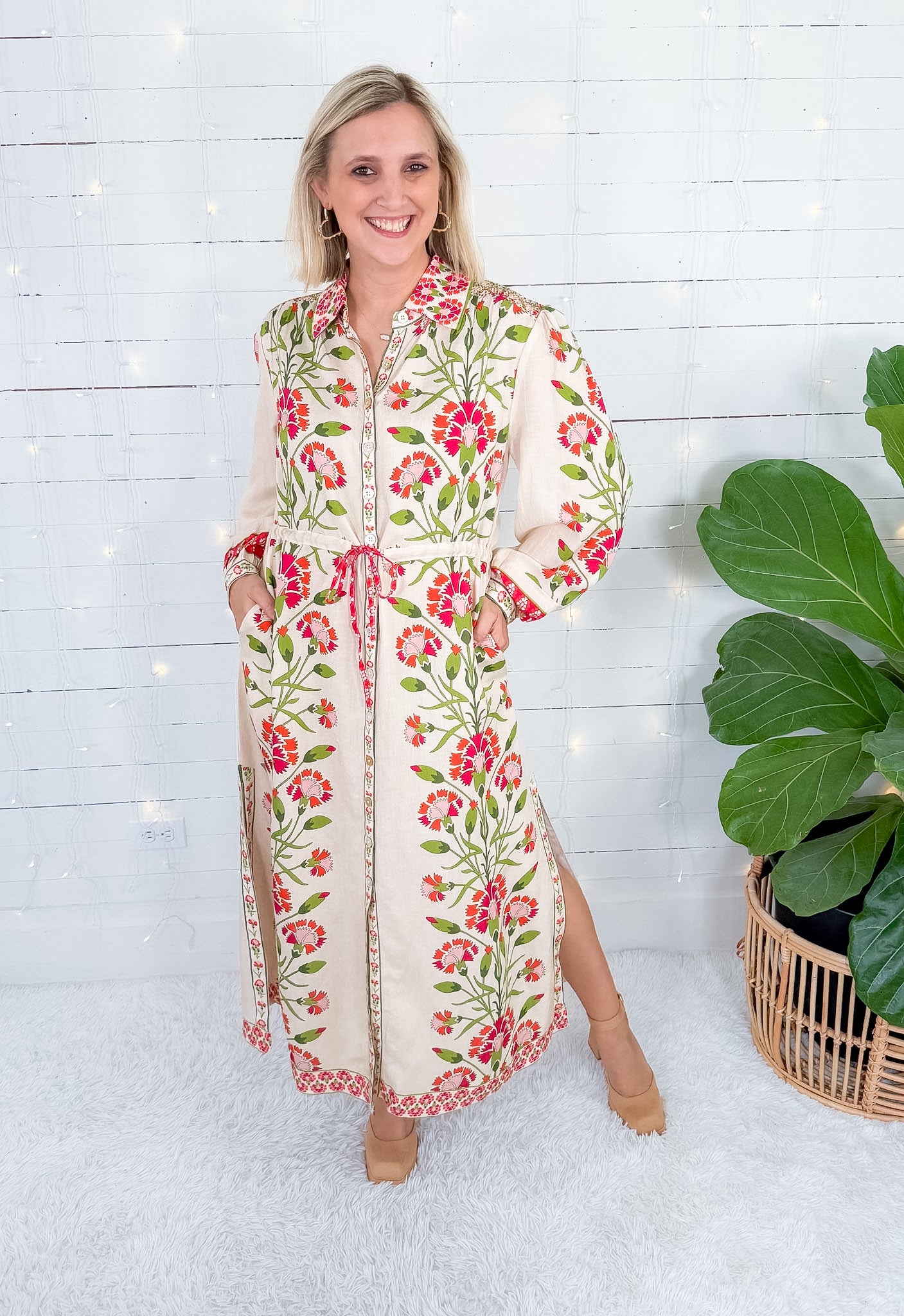 Lucia Flax Indian Flower Maxi Dress Elizabeth James the Label 