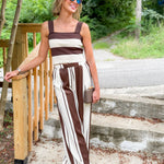 Lula Brown + Cream Striped Tank Sweater Lucy Paris