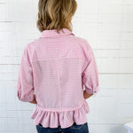 Lurleen Carnation Pink Gingham Flounce Top Entro