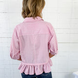 Lurleen Carnation Pink Gingham Flounce Top Entro