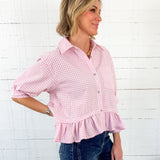 Lurleen Carnation Pink Gingham Flounce Top Entro
