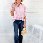 Lurleen Carnation Pink Gingham Flounce Top Entro