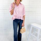 Lurleen Carnation Pink Gingham Flounce Top Entro