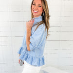 Lurleen Carolina Blue Gingham Flounce Top Entro 