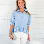 Lurleen Carolina Blue Gingham Flounce Top Entro 