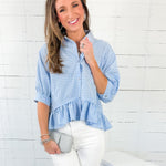 Lurleen Carolina Blue Gingham Flounce Top Entro 