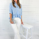 Lurleen Carolina Blue Gingham Flounce Top Entro 