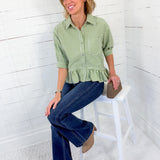 Lurleen Matcha Gingham Flounce Top Entro