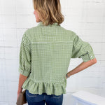 Lurleen Matcha Gingham Flounce Top Entro