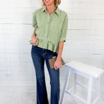 Lurleen Matcha Gingham Flounce Top Entro
