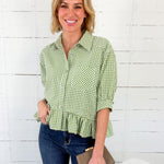 Lurleen Matcha Gingham Flounce Top Entro