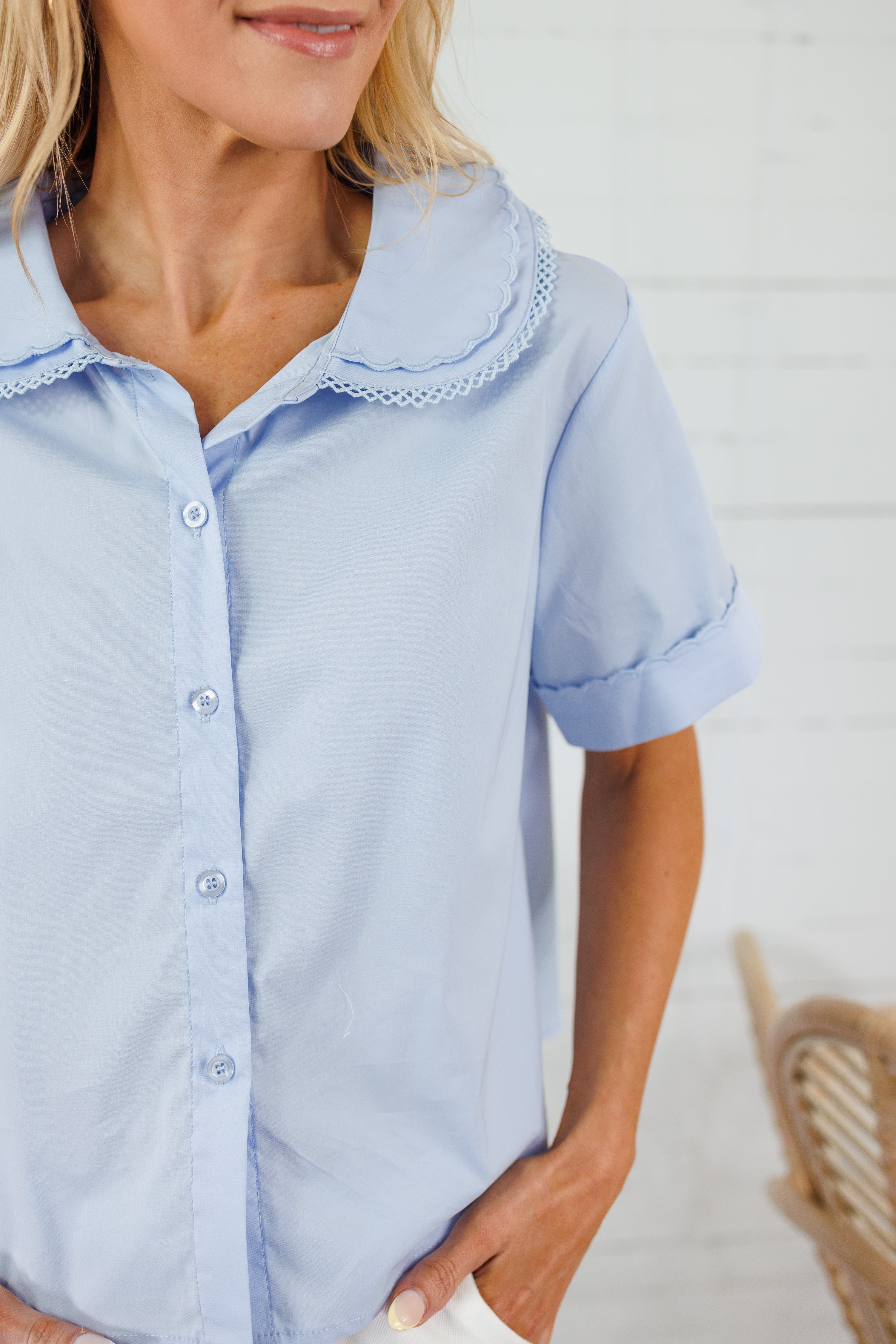 Mable Powder Blue Peter Pan Poplin Top