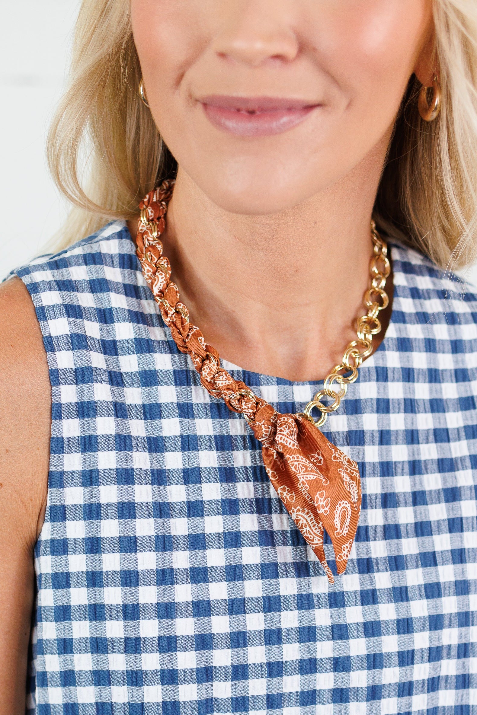 Maddie Burnt Orange Chain Scarf Necklace