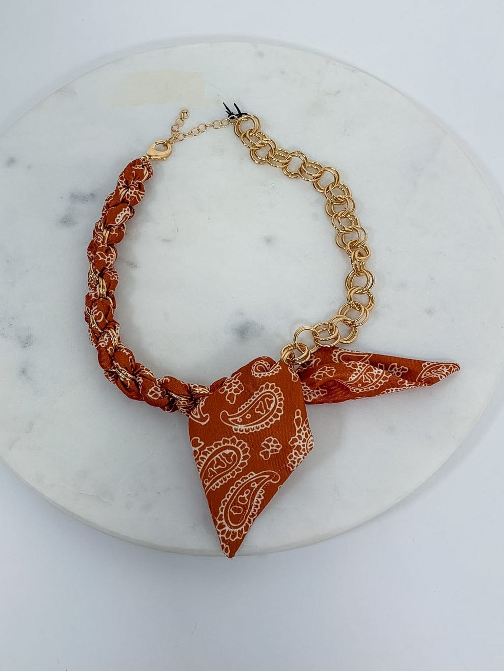 Maddie Burnt Orange Chain Scarf Necklace