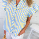 Madison Pastel Stripe Flutter Sleeve Top THML