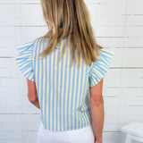 Madison Pastel Stripe Flutter Sleeve Top THML