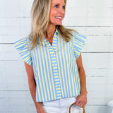 Madison Pastel Stripe Flutter Sleeve Top THML