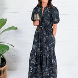 Mads Black Floral Tiered Midi Dress Pinch