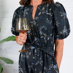 Mads Black Floral Tiered Midi Dress Pinch