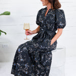 Mads Black Floral Tiered Midi Dress Pinch