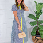 Mae Navy Stripe + Chartreuse Maxi Dress Entro