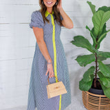 Mae Navy Stripe + Chartreuse Maxi Dress Entro