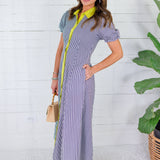 Mae Navy Stripe + Chartreuse Maxi Dress Entro
