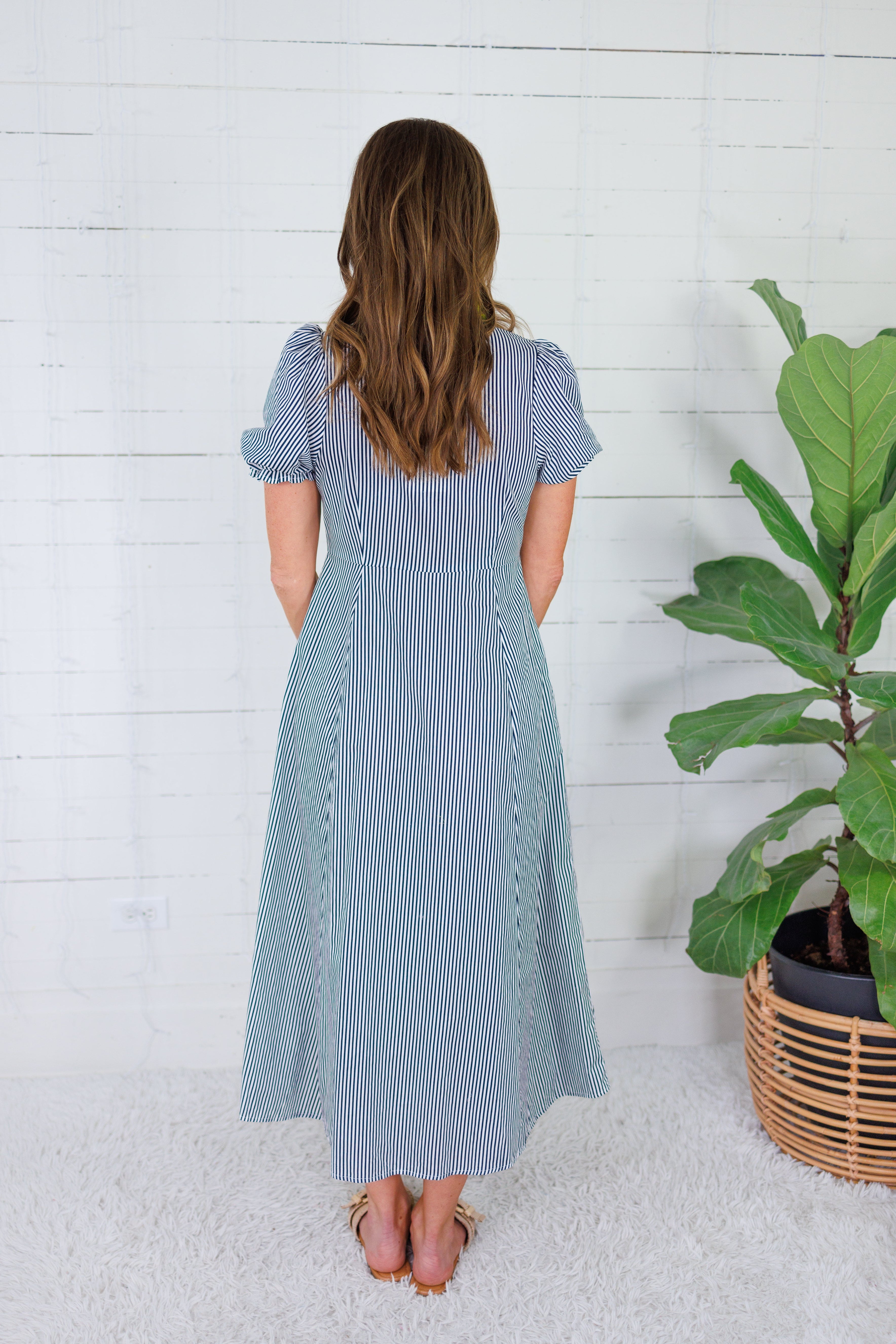 Mae Navy Stripe + Chartreuse Maxi Dress Entro
