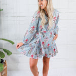 Maggie Oaks Ashley Smokey Blue Stripe Mini Dress