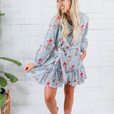 Maggie Oaks Ashley Smokey Blue Stripe Mini Dress