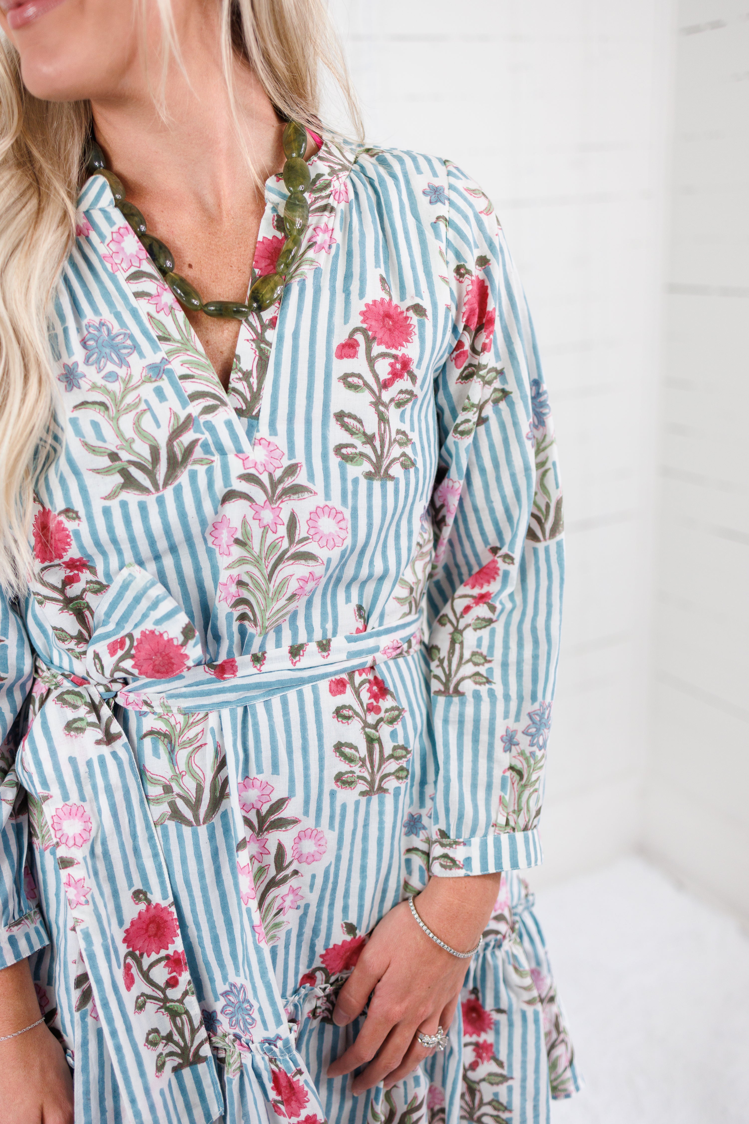 Maggie Oaks Ashley Smokey Blue Stripe Mini Dress