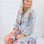 Maggie Oaks Ashley Smokey Blue Stripe Mini Dress