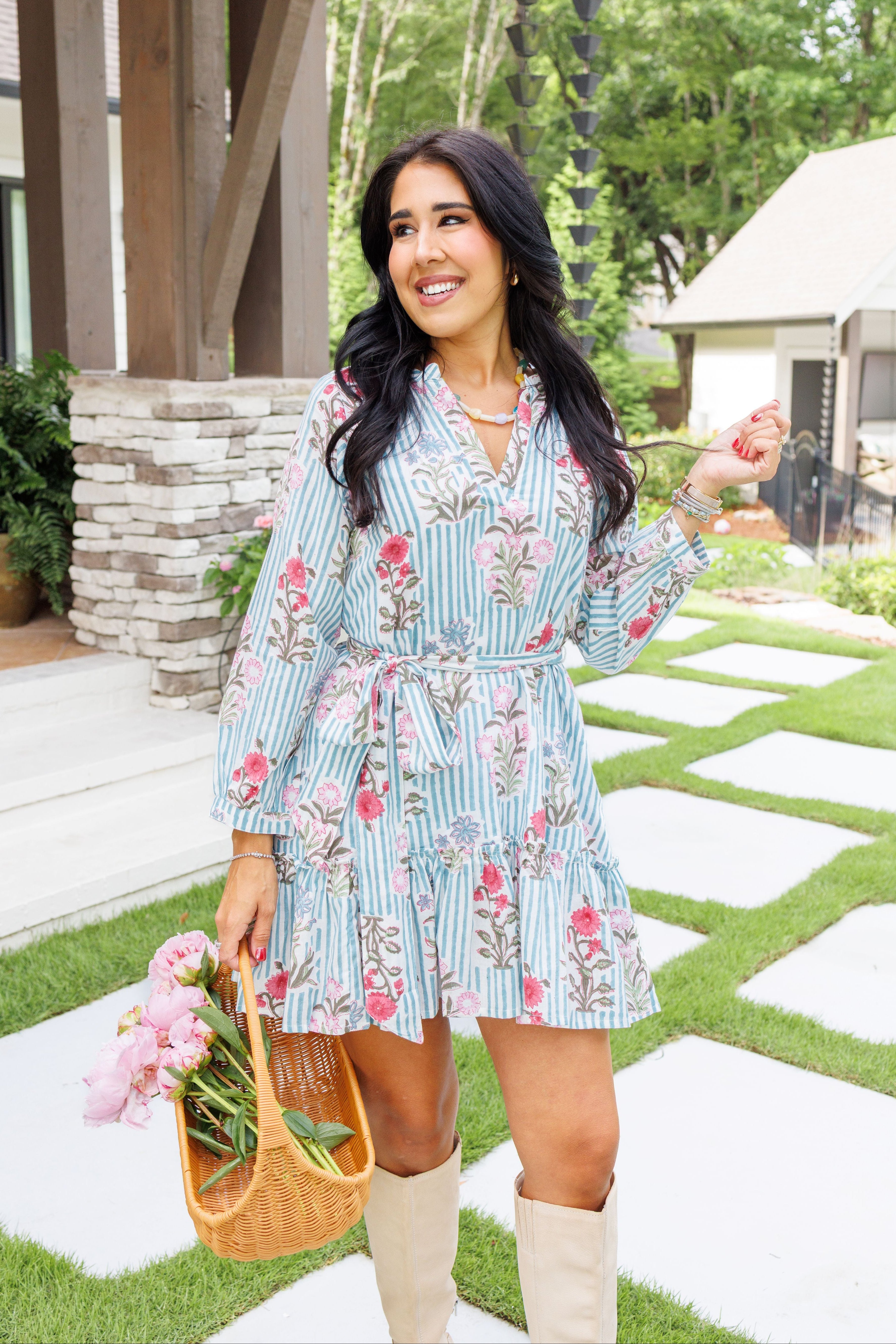 Maggie Oaks Ashley Smokey Blue Stripe Mini Dress