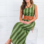 Maggie Oaks Campbell Green Striped Maxi Dress