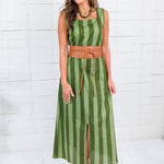 Maggie Oaks Campbell Green Striped Maxi Dress