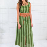 Maggie Oaks Campbell Green Striped Maxi Dress
