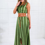 Maggie Oaks Campbell Green Striped Maxi Dress