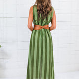 Maggie Oaks Campbell Green Striped Maxi Dress