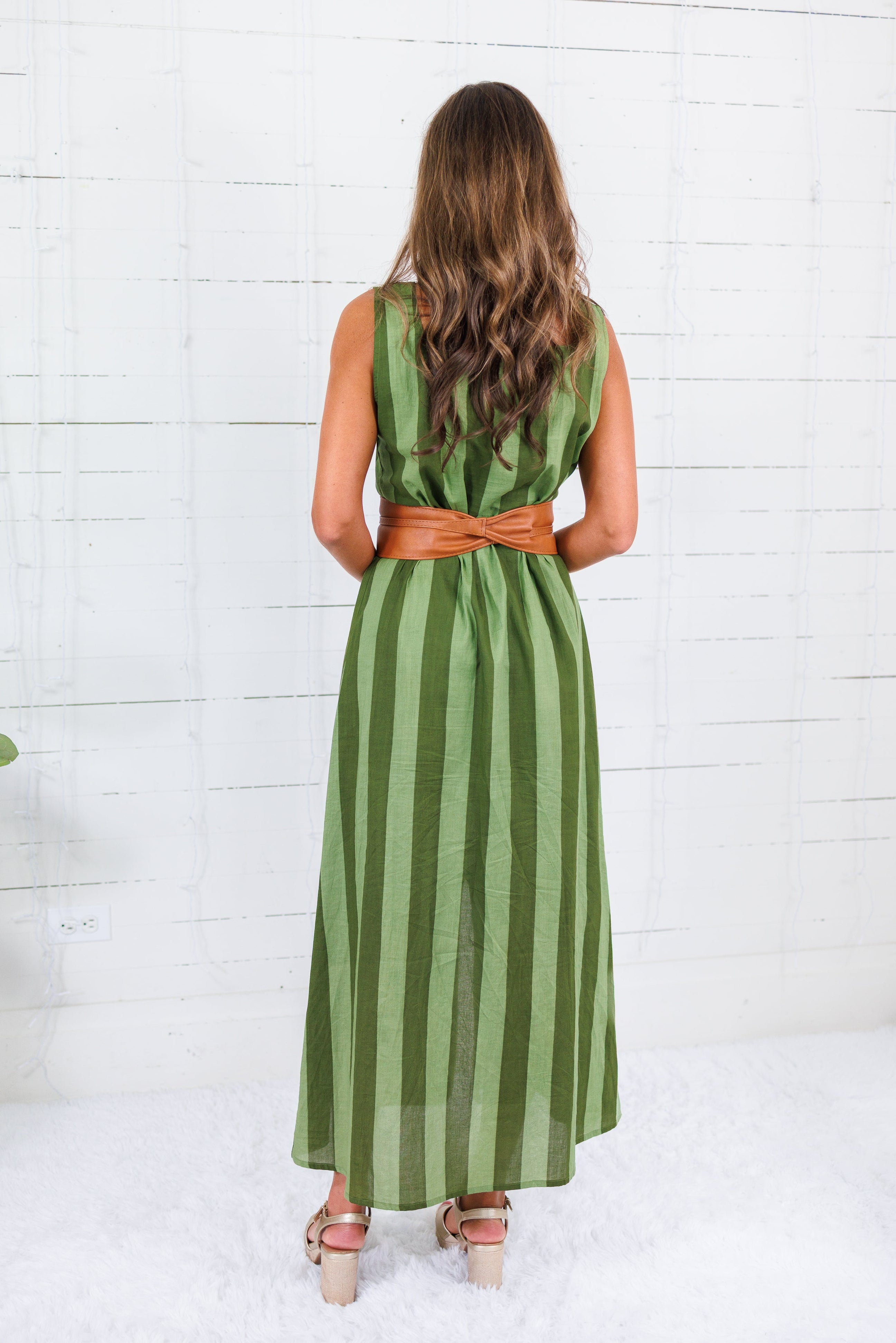 Maggie Oaks Campbell Green Striped Maxi Dress