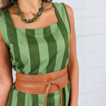 Maggie Oaks Campbell Green Striped Maxi Dress