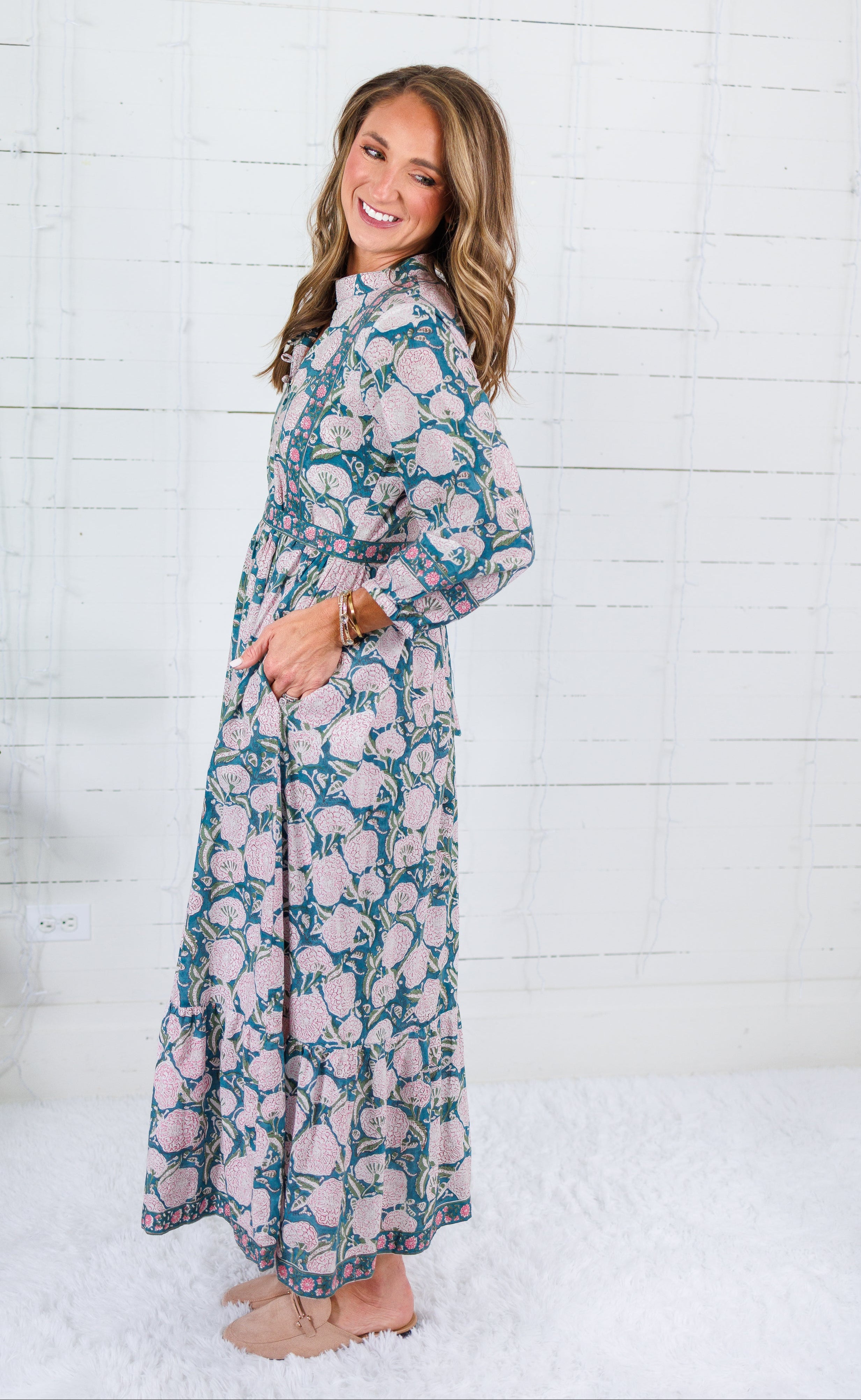 Maggie Oaks Mae Mae Teal Floral Maxi Dress