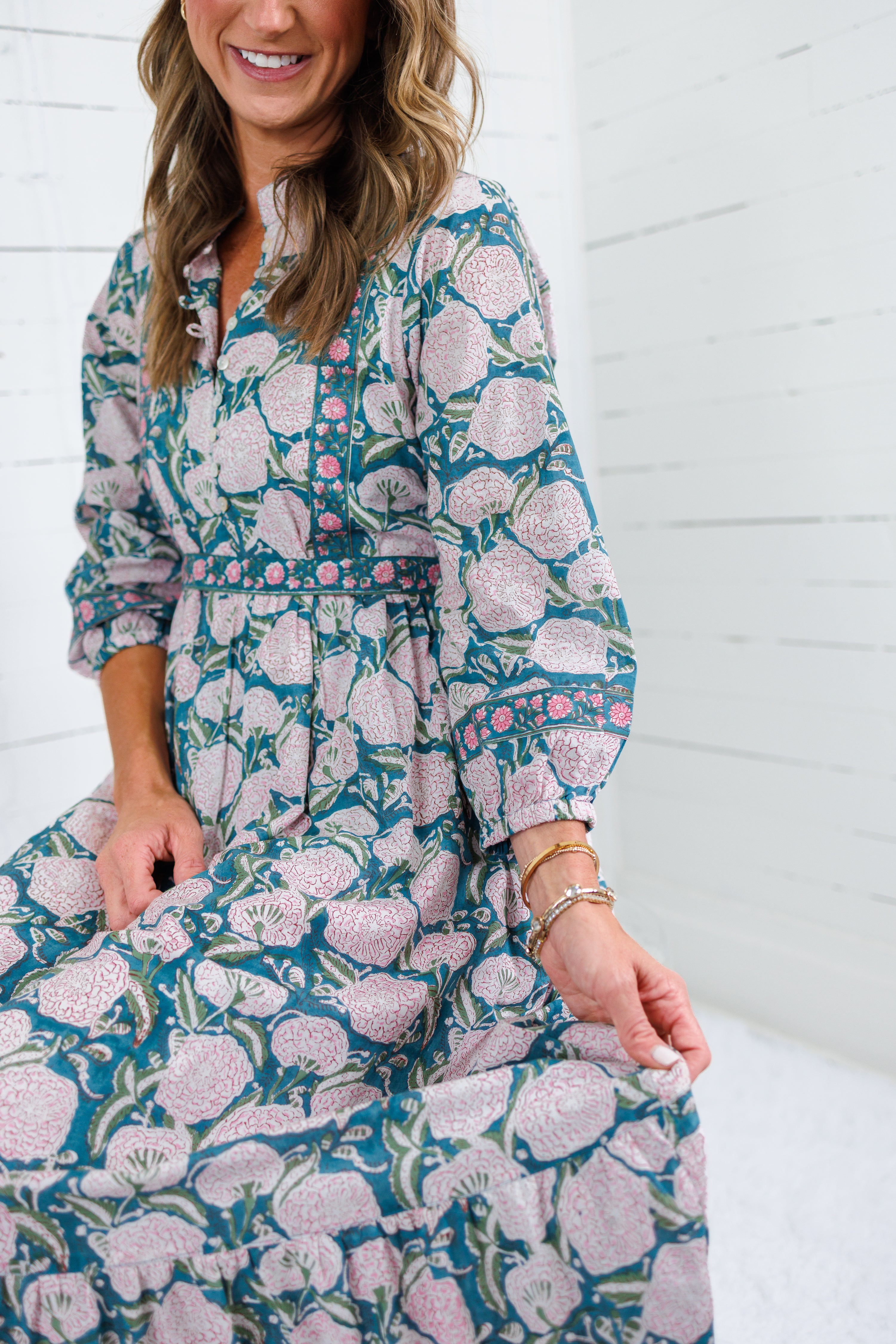 Maggie Oaks Mae Mae Teal Floral Maxi Dress