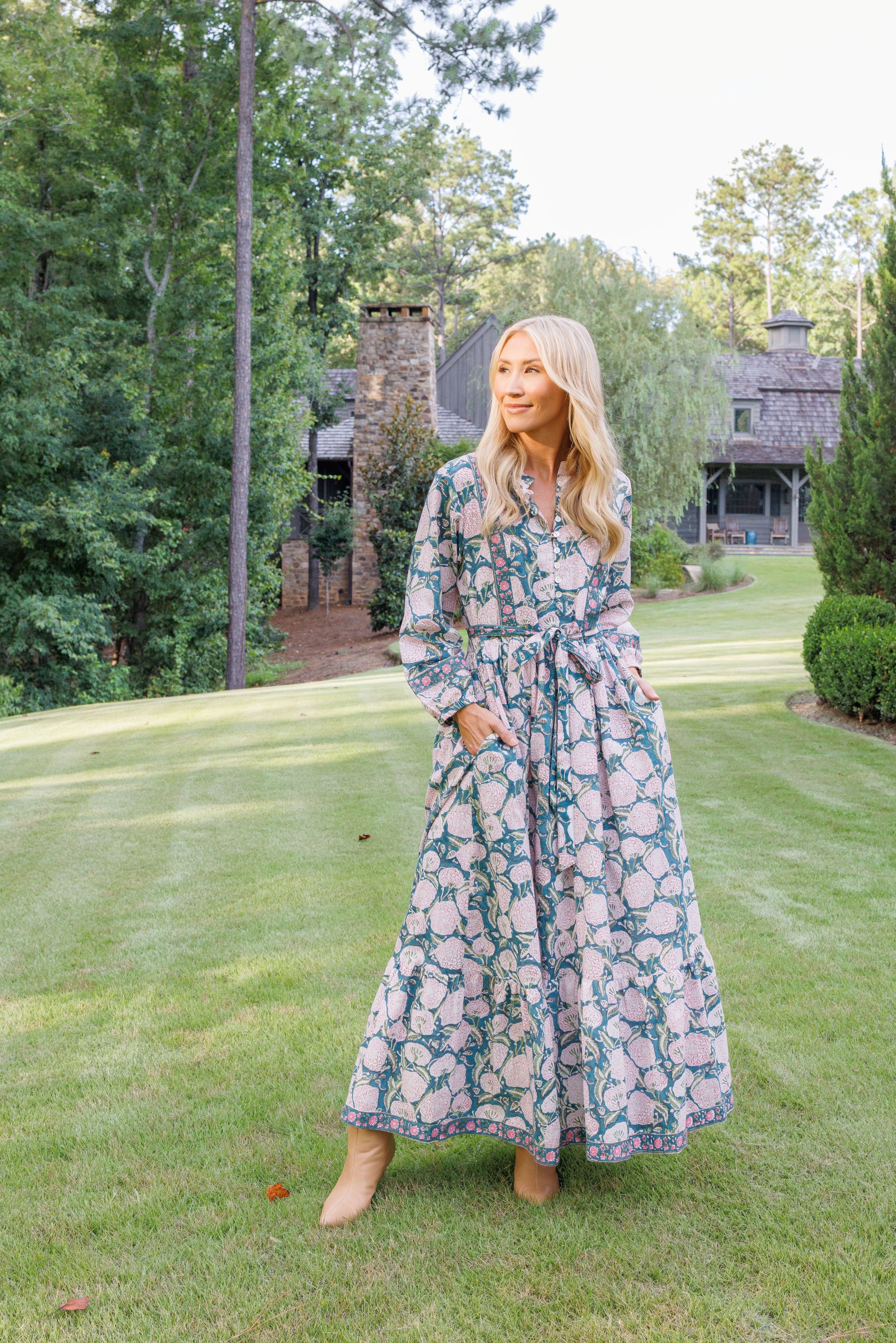 Maggie Oaks Mae Mae Teal Floral Maxi Dress